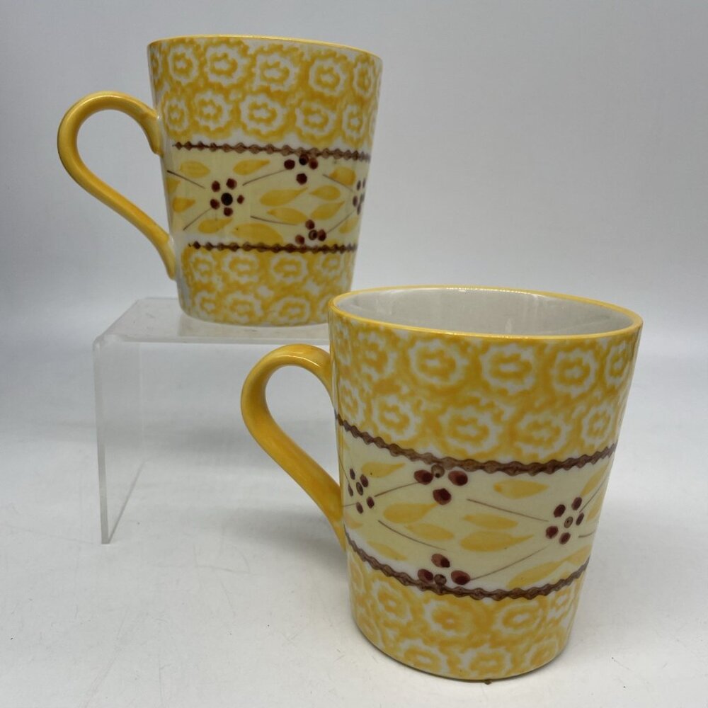 Temp-tations By Tara Temptations Old World Yellow Red Dot Pair Of Mugs 10 Oz